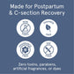 Infographic showcasing the postpartum line is non-toxic, paraben free, fragrance free and dye free